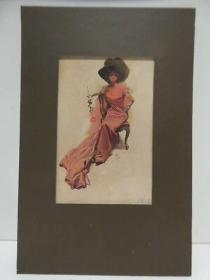 TABLERO DE MONTAJE VINTAGE HARRISON FISHER ENMARCADO ART DECO RETRATO IMPRESIÓN DAMA SENTADA Foto 1 de 4