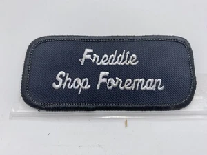 FREDDIE SHOP FORMAN USED EMBROIDERED SEW ON NAME PATCH TAGS WHITE ON BLACK - Picture 1 of 2