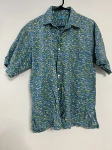 Tori Richard Hemd Herren Large blau Fischdruck Knopfleiste Hawaii USA Baumwolle - Bild 1 von 6