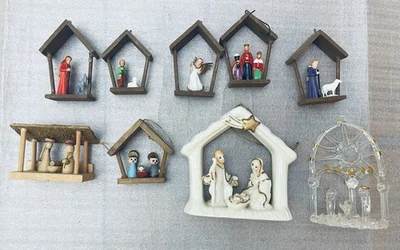 Lote de adornos temáticos de belén miniaturas de madera cerámica vidrio Sagrada Familia Foto 1 de 4