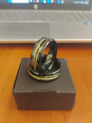 Stylish Black Glowing Rings Set with Unique Pattern Design - Image 1 of 2