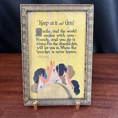 Vtg Antique 1925 Buzza Motto Print 6.5x4.5 Framed Motivational Art Deco Cottage - Image 1 of 4