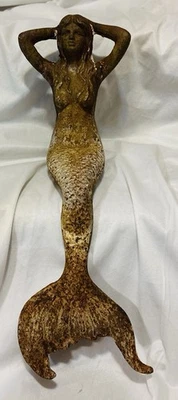 Cast Iron Sitting Mermaid Statue Lrg Shelf Decoration Nautical Decor Origional  - Image 1 of 4