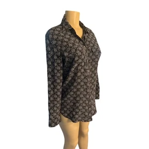 L Equipment Femme Signature Silk Black Star Print Button-Down Blouse Shirt Top - Picture 1 of 6