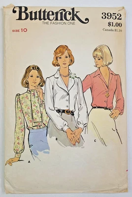 VTG 70s Butterick Sew Pattern 3952 Miss Blouses w/Neckline Variations Sz 10 CUT - Image 1 of 3