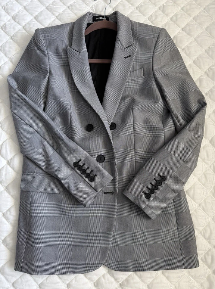 Blazer Express Branco/Preto Espinha de Arenque Peito Duplo Tamanho Pequeno - Imagem 1 de 4