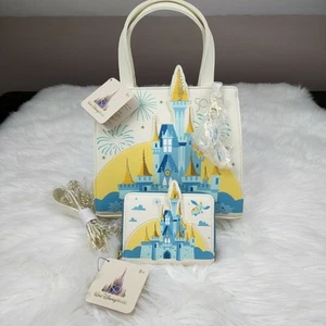 New Set Walt Disney Loungefly 50th Anniversary Castle Crossbody Purse & Wallet - Picture 1 of 6