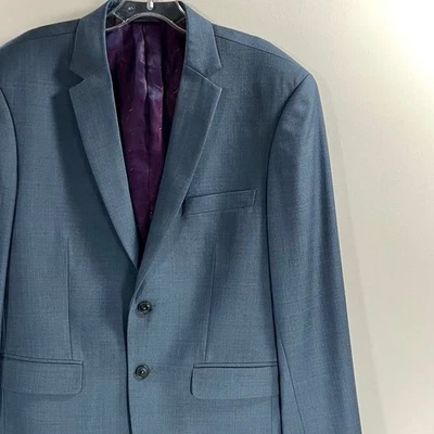 Bespoke Unbranded Suit Blazer Jacket Size 36 Blue Gray With Wine Purple Lining. - Image 1 of 4