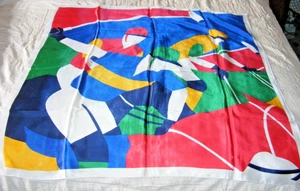 Bufanda de seda vintage de los años 80 color bloque diseño de jugadores de polo bordes cosidos a mano - Imagen 1 de 3