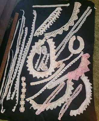 13.5 Vintage Crochet Lace Trim Collars Pieces Projects  - Image 1 of 4