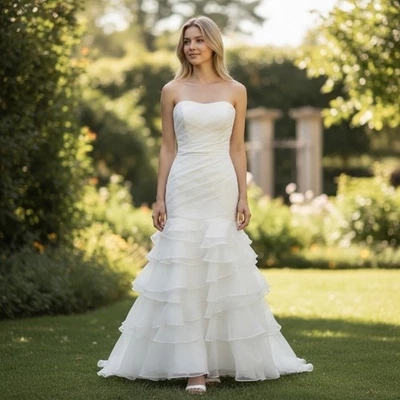 Allure Bridal P840 Blanco Línea A Boda Sin Tirantes Niveles Talla 8 $1700 Minorista Foto 1 de 4