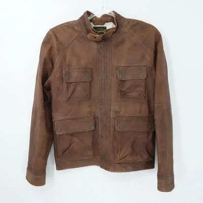 Chaqueta marca rLucky para hombre M cuero marrón moto utilitaria hebilla de cuatro bolsillos Foto 1 de 4