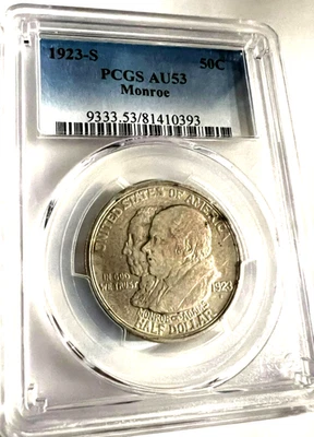 1923 S Silver Commemorative Monroe Half Dollar PCGS AU 53-Great Half Dollar - Image 1 of 4