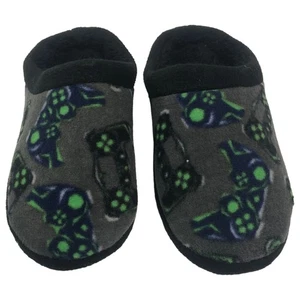Cuddl Duds Boys Gray Gamer Print Slippers House Shoes Scuffs - Picture 1 of 1