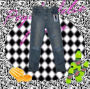 Denizen Levi’s Amped Flex Boys Light Blue Mottled Ripped Taper Jeans Size 16 Reg - Picture 1 of 16