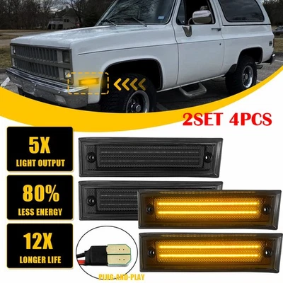 4 Fit Chevrolet K5 GMC K5 Suburban R1500 C1500 Front LED Strip Side Marker Light - Image 1 of 4