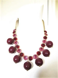 $98 NWT KATE BURGUNDY BEADS RED PINK CRYSTALS CHOKER NECKLACE - Picture 1 of 4