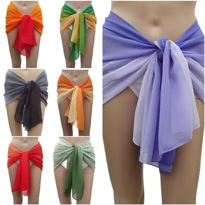 Mini Sarongs Ombre Gradient Sheer Chiffon Cover-Up Sarong Wrap One Size UK 8-14 - Image 1 of 4