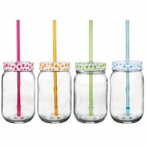 Palais Mason Jar Tumbler Mug w/ Stainless Steel Lid and Decorative Straws, Set 4 - Picture 1 of 1
