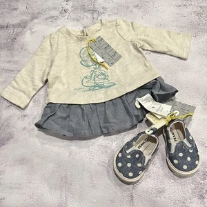 Menge 2 Baby Gap Erdnüsse Haferflocken Lucy Schößchen Shirt & Slipper Schuhe Mädchen 0-3 M - Bild 1 von 8