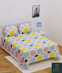 Hand Block Cotton Jaipuri King Bed Sheet Bed spread With 2 Pillow Covers - Picture 1 of 2