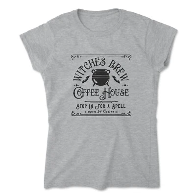 Witches Brew Pot Ladies fitted T-shirt Coffee House hocus pocus Halloween Top - Изображение 1 из 4