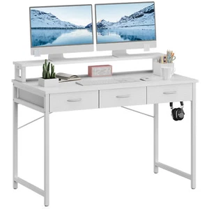 39 inch Modern Computer Desk Home Office Study Desk with Drawers & Monitor Stand - Picture 1 of 14