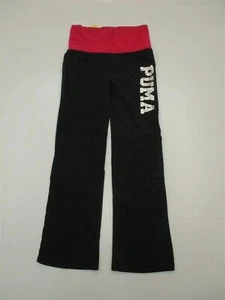 PUMA Athletic Pants Youth Girl Size L Stud Logo Black/Pink Wide Leg Sweat - Picture 1 of 10