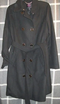 Gabardina Talla 10 Isaac Mizrahi Live Designer Negro Dorado Doble Pecho Melton Foto 1 de 4