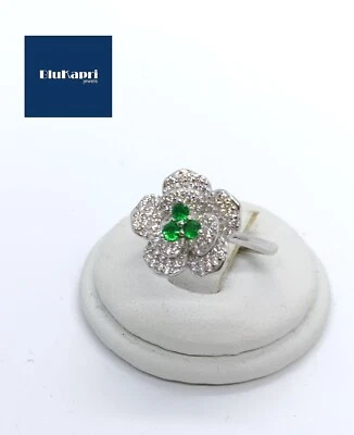 Anello donna fascia argento 925 zirconi bianchi solitario fiore camelia colorato - Immagine 1 di 4