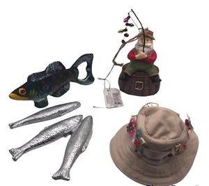 Fisherman Gift Bundle Ornaments Fish Hat Fishing Pole Bottle Opener - Picture 1 of 11