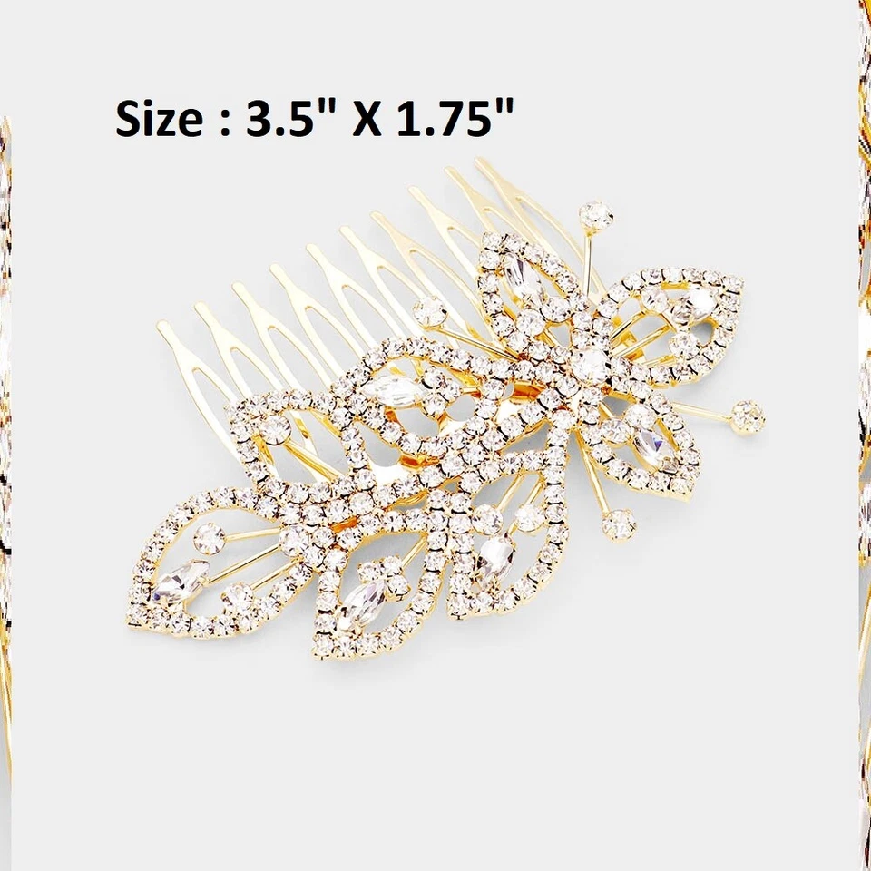 Crystal Rhinestone Hair Comb Wedding Bridal Cocktail Stick Bar Pin Swirl Leaf - Imagem 1 de 1