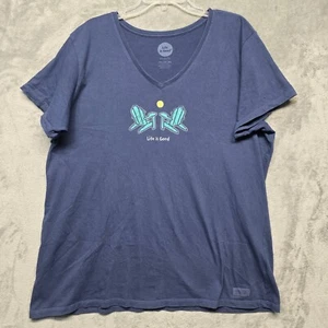 Life Is Good Top Womens XXL Blue Crusher Tee Classic Fit Adirondack Chairs Relax - Picture 1 of 12