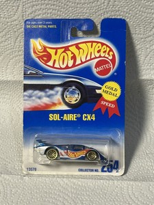 1991 Vintage Hot Wheels Blue/White Card #254 SOL-AIRE CX4 Blue w/Gold Lace Spoke