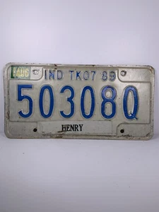Vintage Original Indiana 1989 Year Truck License Plate 50308Q Blue Henry County - Picture 1 of 2