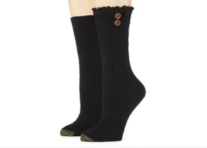 New GOLD TOE Womens Cable Button Boot Socks Black 2 Pair Pack - Picture 1 of 5