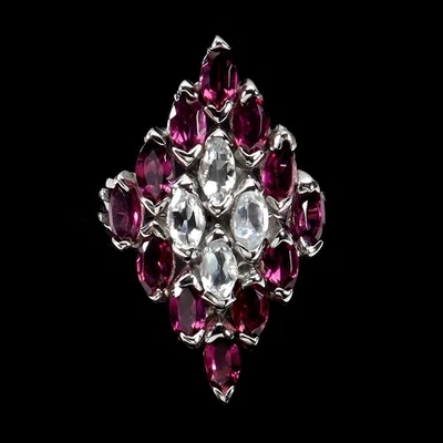 925 Sterling Silver Ring Marquise Aquamarine Rhodolite Gemstone Jewelry Size 7 - Image 1 of 4