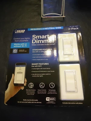 Feit Electric WIFI Smart Dimmer Wall Switch - White 2 pack Alexa Siri Hey Google - Image 1 of 3