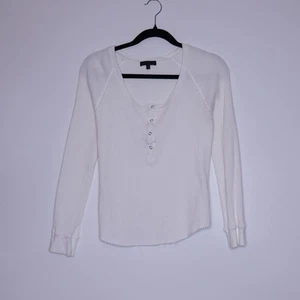THE RANGE Boyfriend Henley Top White Waffle Knit Long Sleeves Casual Women's S - Picture 1 of 14