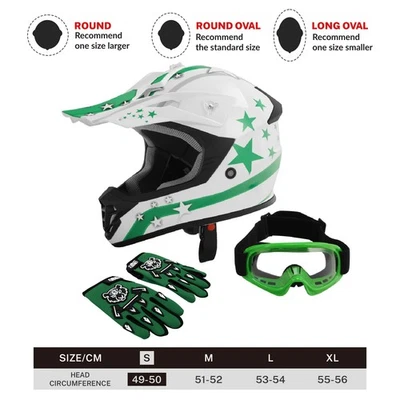 Casco ATV Juvenil Gafas Guantes DOT Niños Motocross Cara Completa Dirt Bike Verde Foto 1 de 4