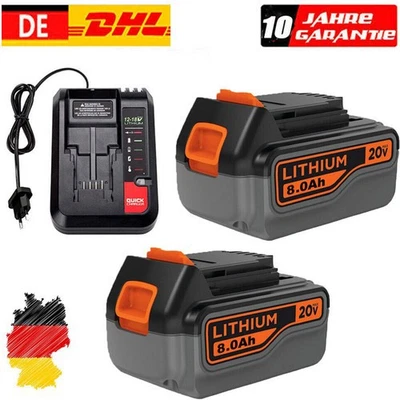 MARKENLOS Akku Für BLACK+DECKER 18V 8,0 Ah Lithium BL2018 BL1318 BL4018 BL1518 LBXR20 DE