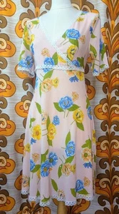 VINTAGE PEACH COLOURED SUMMER DRESS w/ ROSE MOTIF, XS S 6 8 - Picture 1 of 4