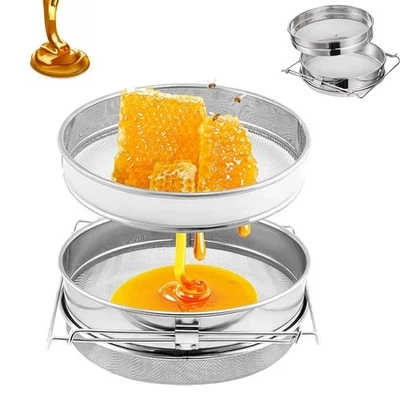 Edelstahl Honig-Sieb, Doppellagiges Siebfilter mit Armen, filtert Bienenpollen - Bild 1 von 4