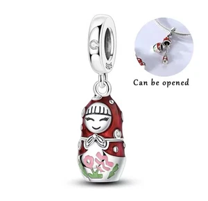 925 Silver Russian Doll Charm Pendant Opens Matryoshka Enamel Bead Gift - Picture 1 of 9