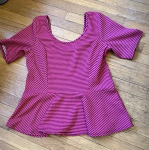 Eyeshadow Striped Short Sleeve Peplum Top Women’s Size XL - Picture 1 of 5
