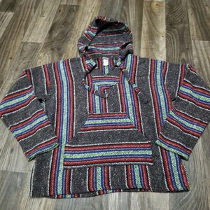 Earthbound Trading Company Baja Hoodie Drug Rug Unisex Adult Medium Black Blue - Picture 1 of 12
