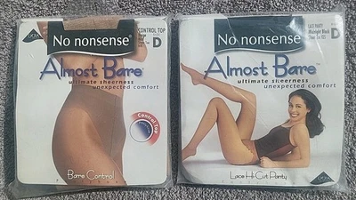 No Nonsense Almost Bare 2Pairs  Lace Hi-Cut & Bere Control Toe New Pantyhose D   - Image 1 of 4