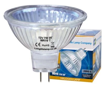 LONG LIFE LAMP COMPANY 2 x MR16 7w Halogen Light Bulbs Lamp 12v 7W Bulb Fibre Optic Christmas Tree bulb