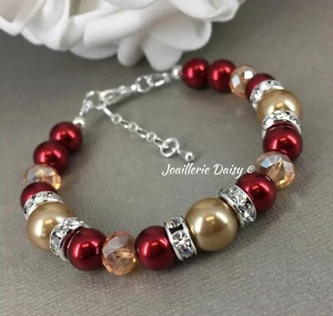 Pulsera Collar Hecho a Mano Perla Champagne Rojo Novia Boda Damas de honor Regalos - Imagen 1 de 11