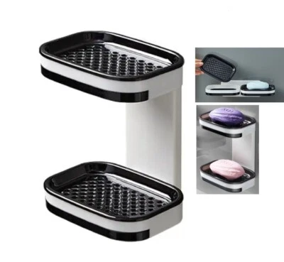 1‑Piece Wall‑Mounted Double Layer Soap Dish – Shower Holder with Drain Tray - Image 1 of 4